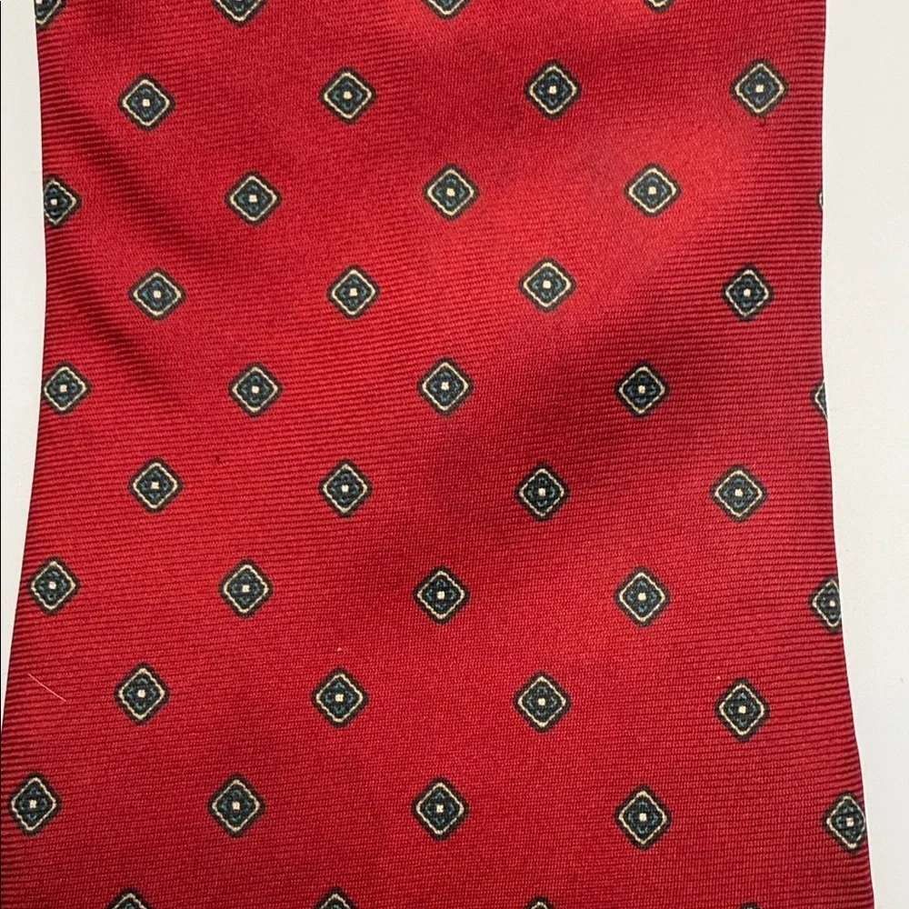 Vintage Christian Dior red all silk necktie with dot pattern. Made in the USA.